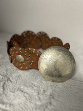 Vintage 70s Moroccan Metal  Leather Wide Disc Boho Hippie Concho Belt