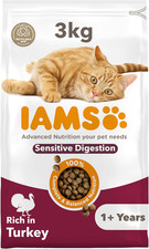IAMS Sensitive Digestion Complete Dry Cat Food Turkey 3Kg - with Prebiotics 5.17 per kilo