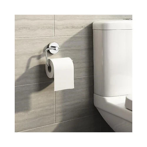 Toilet Roll Holder Wall Mounted Modern Chrome Round Toilet Tissue Accessory - Picture 9 of 10