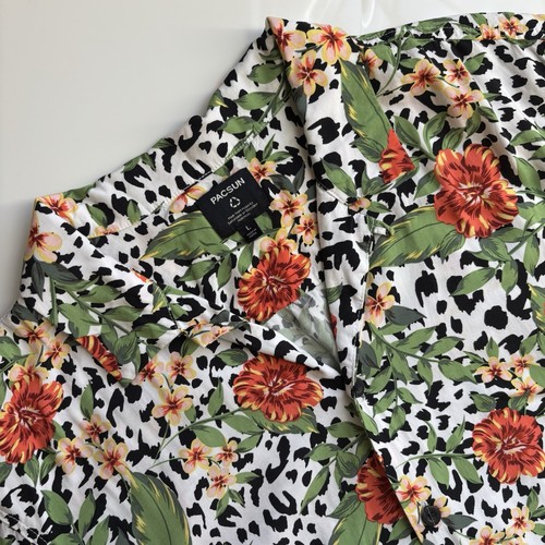 New Pacsun Button Up Short Sleeve Shirt Mens Large Hawaiian Floral Safari Bold - Picture 4 of 12