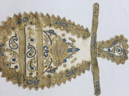 Delantal otomano vintage bordado hilo dorado 84x46cms - Imagen 5 de 11
