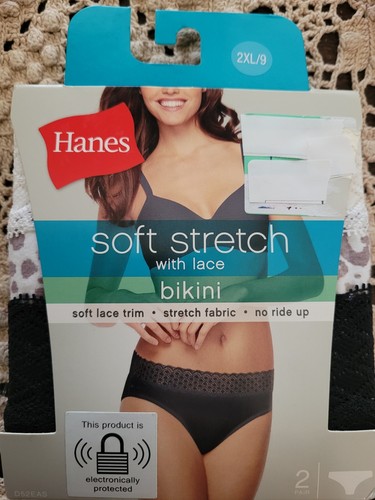 HANES Bikini morbido elasticizzato con pizzo nero/stampa animalier - 2XL/9 - NUOVO - Foto 2 di 5