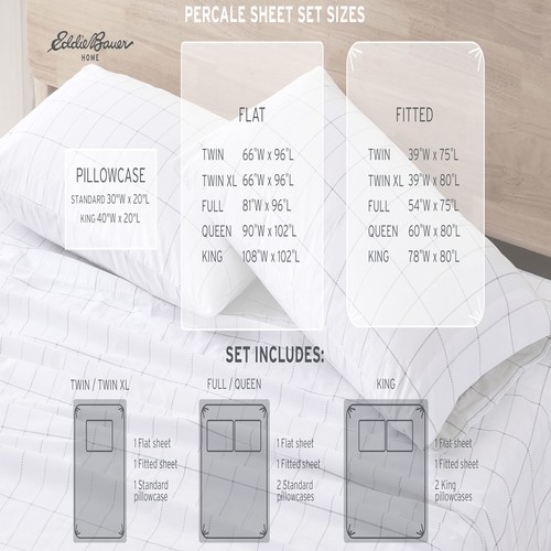Eddie Bauer-Queen Sheets, Cotton Percale Bedding Set, Crisp & Cool Home Decor - Picture 4 of 9