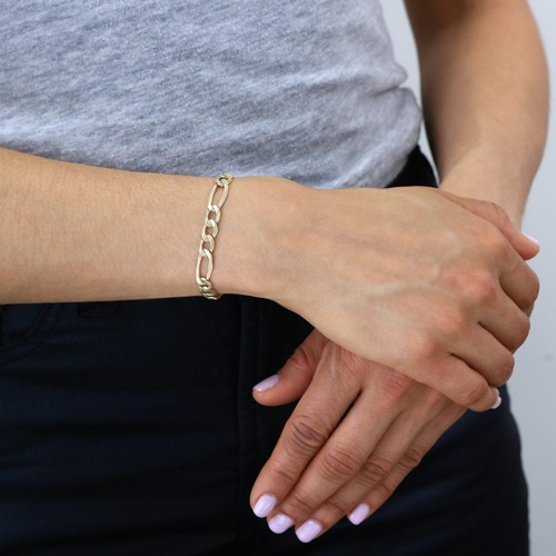 10K Yellow Gold 7mm Italian Figaro Chain Link Bracelet Mens Women 7" 7.5" 8" 9" - Picture 8 of 72
