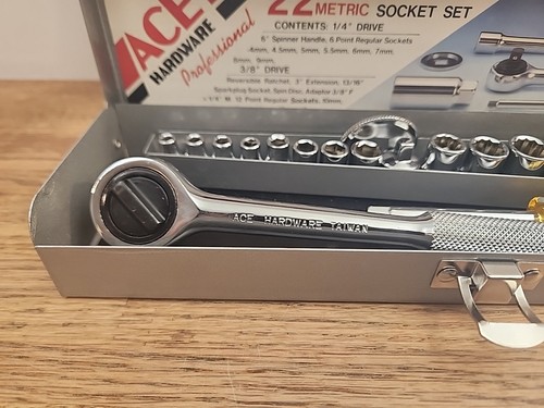 Vintage ACE Hardware 21137, 22 Piece 1/4-3/8 Drive Metric Socket Set, Complete! - Picture 2 of 17