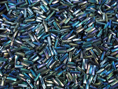 Bugle Beads Twisted 7mm Black AB 500g Glass Tube Long DIY Jewellery - Picture 1 of 2