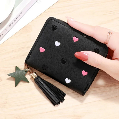 Portafoglio donna donna mini nappa portafogli carino corto cerniera bella pelle pu moneta - Foto 10 di 31