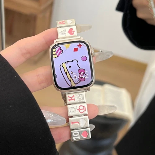 Poker Card Pattern Metal Butterfly Clasp Band For Apple Watch S9/8/7/6/5/SE
