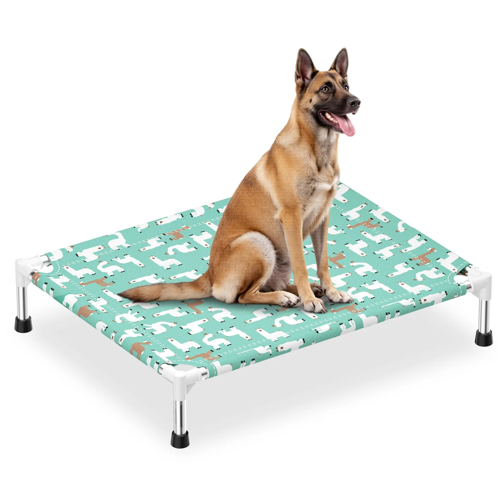 Cute Alpaca Print Elevated Dog Bed - Portable Cooling Pet Cot for Medium Dogs...