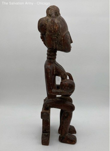 Primitive African Luba Maternity Breastfeeding Her Child Carved Wood Figurine - Picture 2 of 11