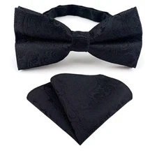 Men's Paisley Pre-Tied Bowtie and Pocket Square Set Formal Wedding Bow Tie