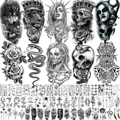 62 Blatt Halloween Temporäre Tattoos Damen Herren Wolf Löwe Skelett Arm, 3D Real