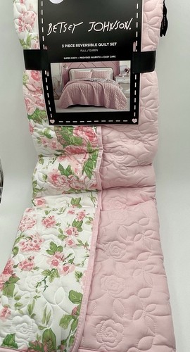 BETSEY JOHNSON Rosa Vintage Blumen Wende-COQUETTE Quilt 3-teiliges Set FULL QUEEN
