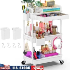 3 Tier Rolling Cart W/ Removable Drawer Lockable Wheels Storage Organizer New