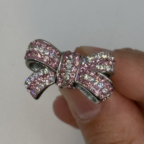 Stainless Steel Bow Ring Sz 8.25 Pave Crystal Rhinestone Ribbon Fashion Jewelry - Picture 7 of 7