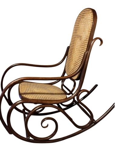 Antique Bentwood Thornton Style Cane Rocking Chair Made In Poland Boho Chic - Picture 19 of 19