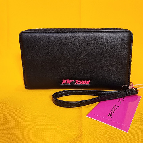 Betsey Johnson Geldbörse farbig Herz Nieten Kalbsleder umlaufender Reißverschluss schwarz NEU - Bild 4 von 13