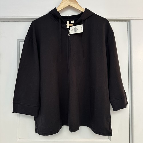 Neu mit Etikett J Jill Pure Jill schwarzes kurz geschnittenes Sweatshirt Hoodie mit durchgehendem Reißverschluss und Seitentaschen