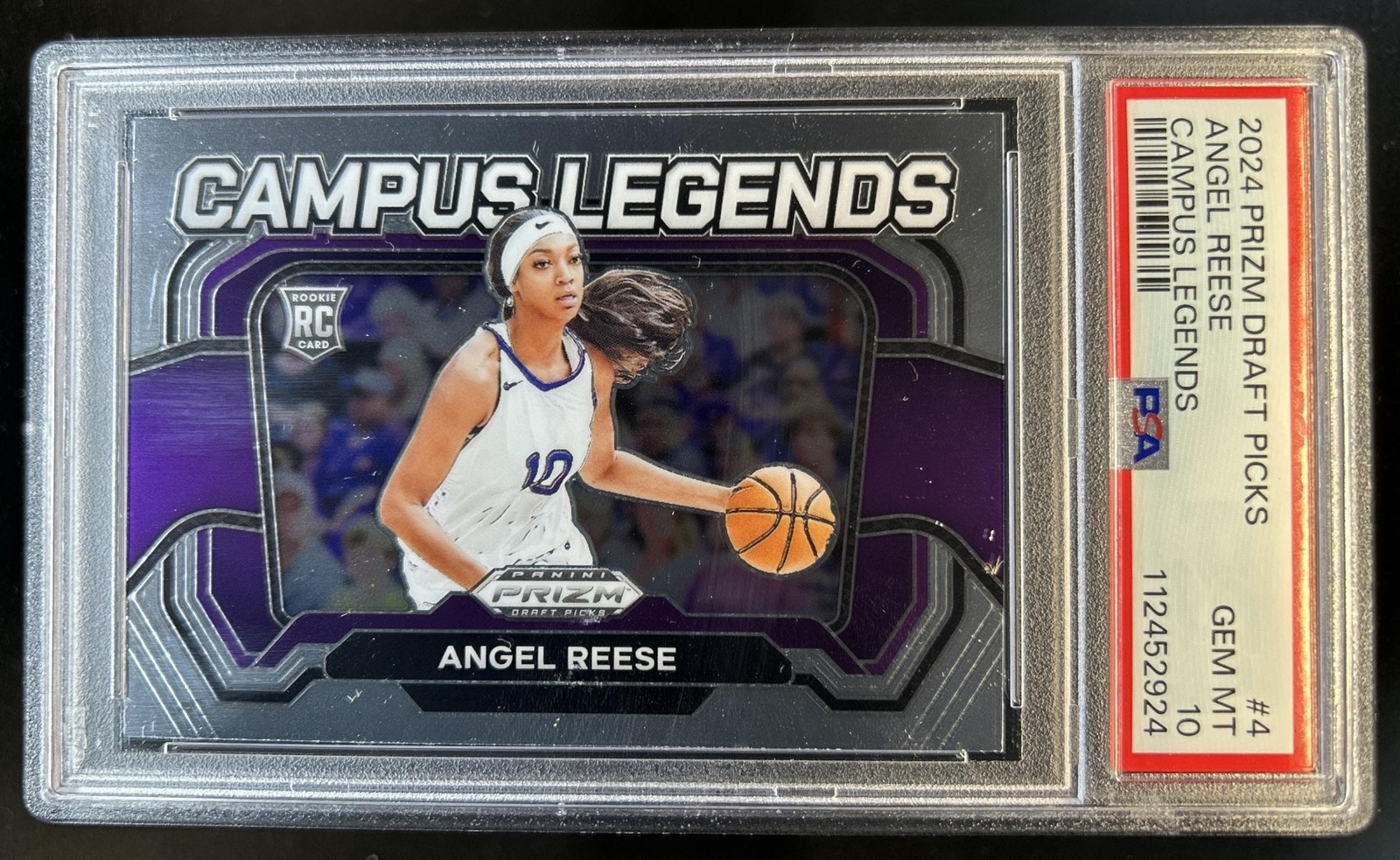 2024 Panini Prizm Draft Picks Collegiate Angel Reese Campus Legends RC #4 PSA 10 view 1