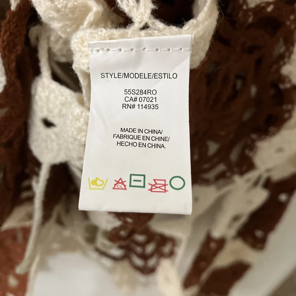 Suéter Recortado Transparente Tela Por Diseño Y2K Crochet Marrón Crema Floral Grande Foto 4 de 4