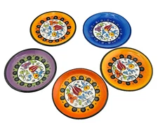 5pc Ceramic Plate Set Italian 4" Appetizer Sauce Dishes Hand Painted Colorful