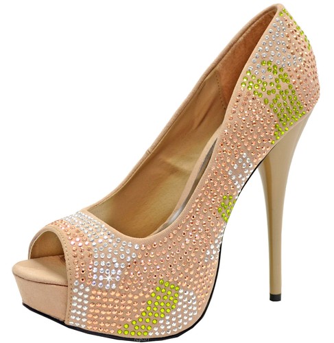 Neu Damenschuhe Peeptoe Abend Stilettos taupe Abiball Party Strass - Bild 2 von 12