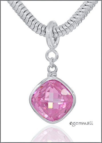 Sterling Silber Raute Anhänger Charm rosa CZ passt europäischem Armband #94022 - Bild 1 von 2