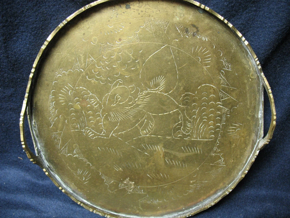 ANTIGUA BANDEJA DE TÉ CHINA con DRAGÓN/PERRO FOO APROX. 8"" ¡BONITO!  Foto 2 de 4