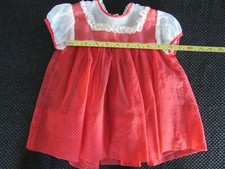 Vintage 1950's Red Swiss Dot Dress with White Sleeves  Lace 12 months