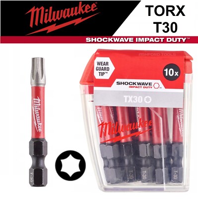 Milwaukee Torx T30 Screwdriver Bit Set 10 Shockwave TX30 50mm Impact Driver Bits