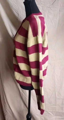 Item 2 Vintage 80s, Women's Knit Sweater  Burgandy,  Beige Striped Large - Picture 2 of 9