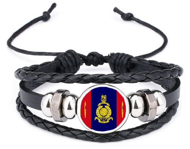 45 Commando Royal Marines Military Black Leather Bracelet And Gift Bag 45 Commando Royal Marines Military Black Leather Bracelet And Gift Bag