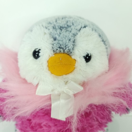 AURORA Frosted Gray White Plush 9" Penguin Pink Sweater Furry Collar Gem Belly - Picture 1 of 5