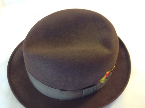 Vintage '50s-60s BOND Royal Quality Brown Felt Feathers FEDORA Hat Size 7 - Picture 2 of 12