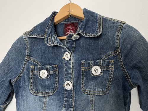 Y2K Baby Phat Denim Jacket Girls Sz Large Blue Trucker Coat Pink Cat Kids Child - Picture 5 of 12