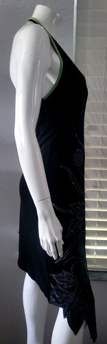 Lipstick Asymmetrical Jeweled Halter Dress M Black Floral Beading Women's - Picture 11 of 12