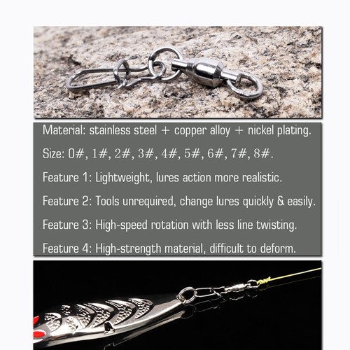 Duo Lock Snap Fishing Swivels Stainless Barrel Swivels Fishing Lure Snap Swivels - Picture 2 of 7