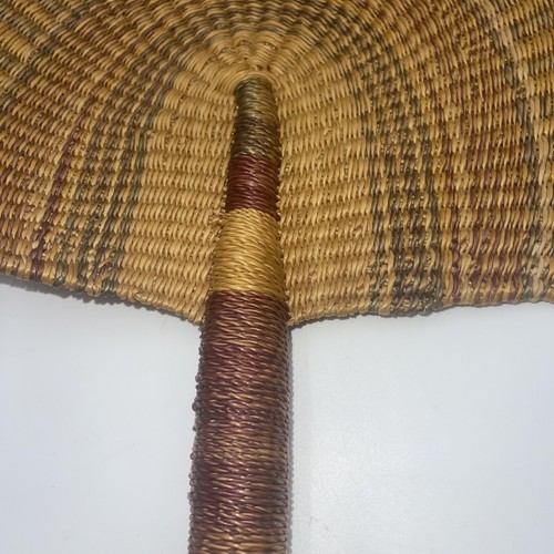 African Hand Woven Hand Fan Brown 15" Length Vintage Handmade - Picture 3 of 9