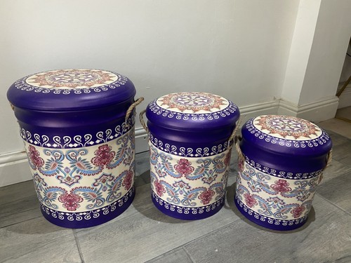 Three Sizes Purple Paisley Swirl Vintage Style Lidded Chair Storage Stool Box - Picture 2 of 11