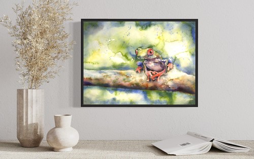 Frog colorful watercolor painting kids room decor fine art house (print) - Picture 3 of 13