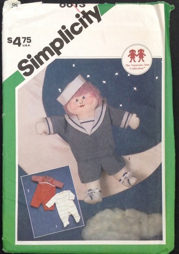 Vtg Uncut Simplicity 6613 Sew Pattern Moonbeam Boy Rag Doll Clothing Sailor Suit - Picture 2 of 3
