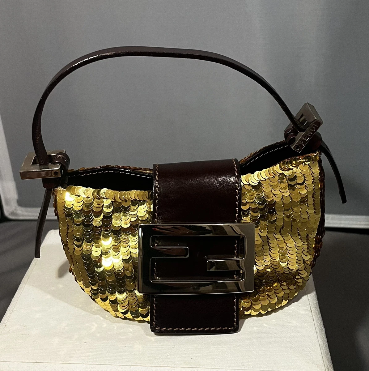 FENDI Gold Sequin Mini Croissant Bag Baguette | eBay