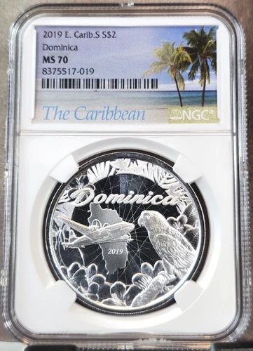 2019 EAST CARIBBEAN SILVER 2 DOLLARS DOMINICA BEAUTY NGC MS 70 RARE PERFECTION