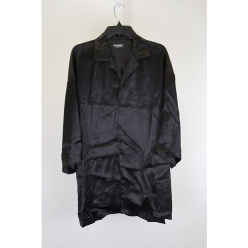 Balenciaga Fluid Silk Satin Short Sleeve Shirt in Black BNWT 3