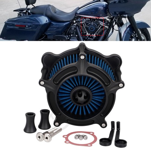 HDBUBALUS Matte Black Air Cleaner & Blue Intake Filter – For Harley Touring 2017-2019 & Softail