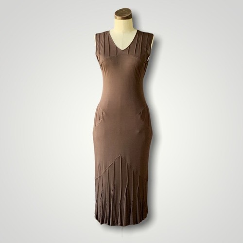 YVES SAINT LAURENT Brown Rayon 2000's ITALY Dress Bodycon RUNWAY Sexy MEDIUM