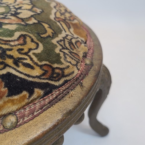 Antique Cast Iron & Wood 3 Foot Stool Georgian Upholstered WJ Chaplin Tapestry - Picture 8 of 22