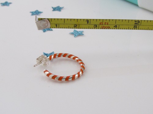 Nuevos Pendientes Aro Tiffany & Co Plata Naranja Esmalte Rayas Redondos Círculo - Imagen 3 de 5