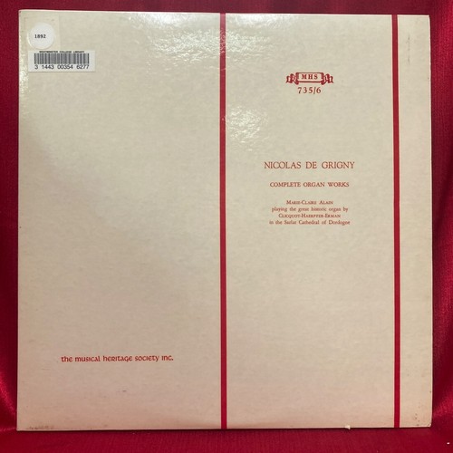 MHS 2 LP Set - NICOLAS DE GRIGNY: CMPL. ORGAN WORKS - MARIE-CLAIRE ALAIN, ORGAN