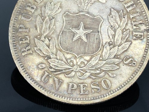 Santiago del Cile 1 Peso 1873 Un Peso - Cile - Antica Moneta Argento - Foto 5 di 7